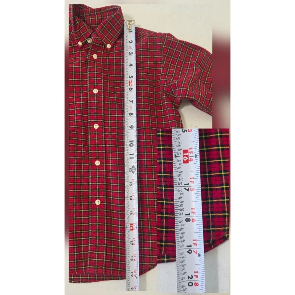 Polo Ralph Lauren Boys Size 5 Red Black Tartan Plaid Button Down Shirt Cotton